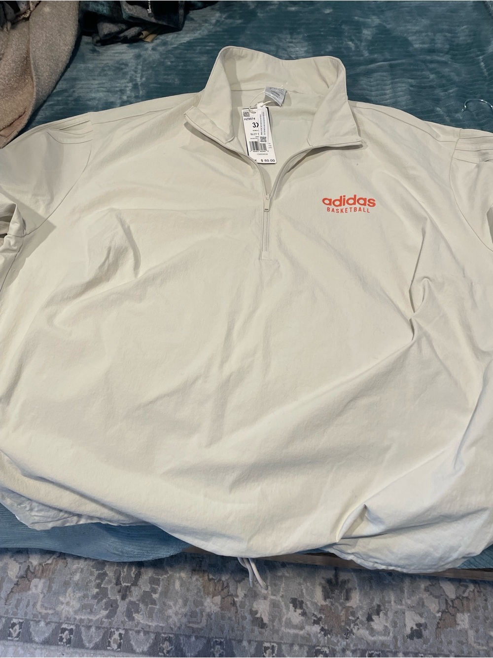 adidas Basketball Cream 1/4 Zip Basketball Pullover with Orange Logo 🏀